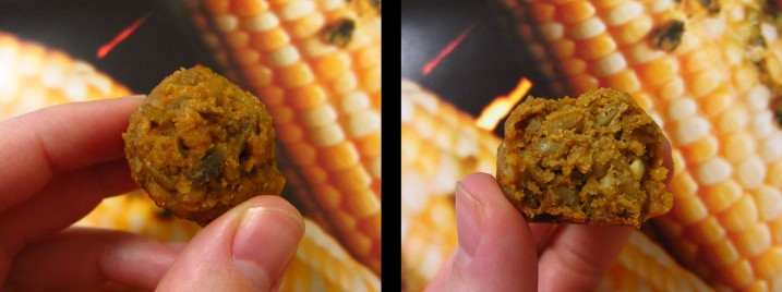 Lentil vegan meatball texture close-up